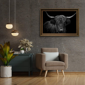 Diamond Painting Scottish Highlander - Schwarz-Weiß-Porträt eines haarigen Scottish Highlander - SEOS Shop ®