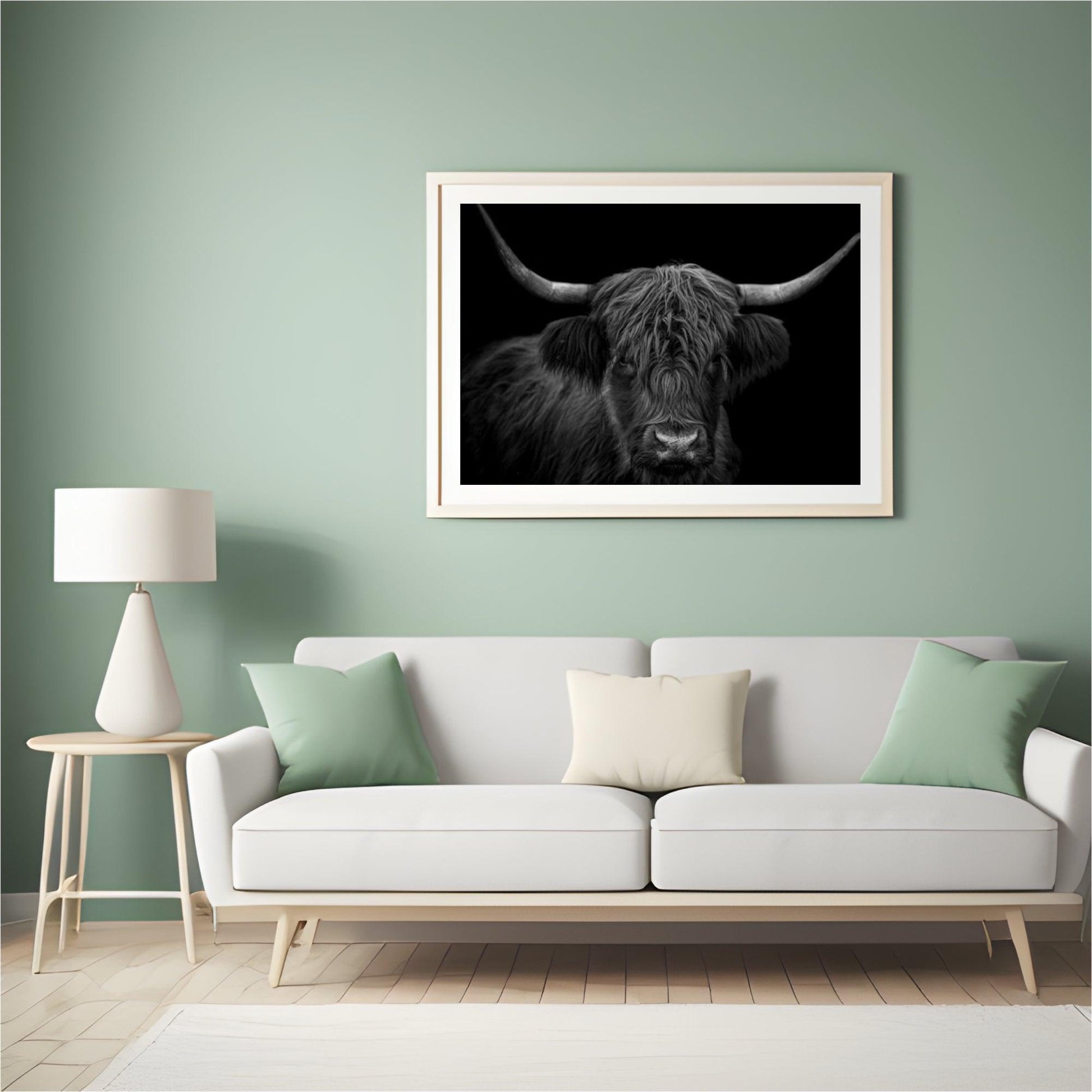 Diamond Painting Scottish Highlander - Schwarz-Weiß-Porträt eines haarigen Scottish Highlander - SEOS Shop ®