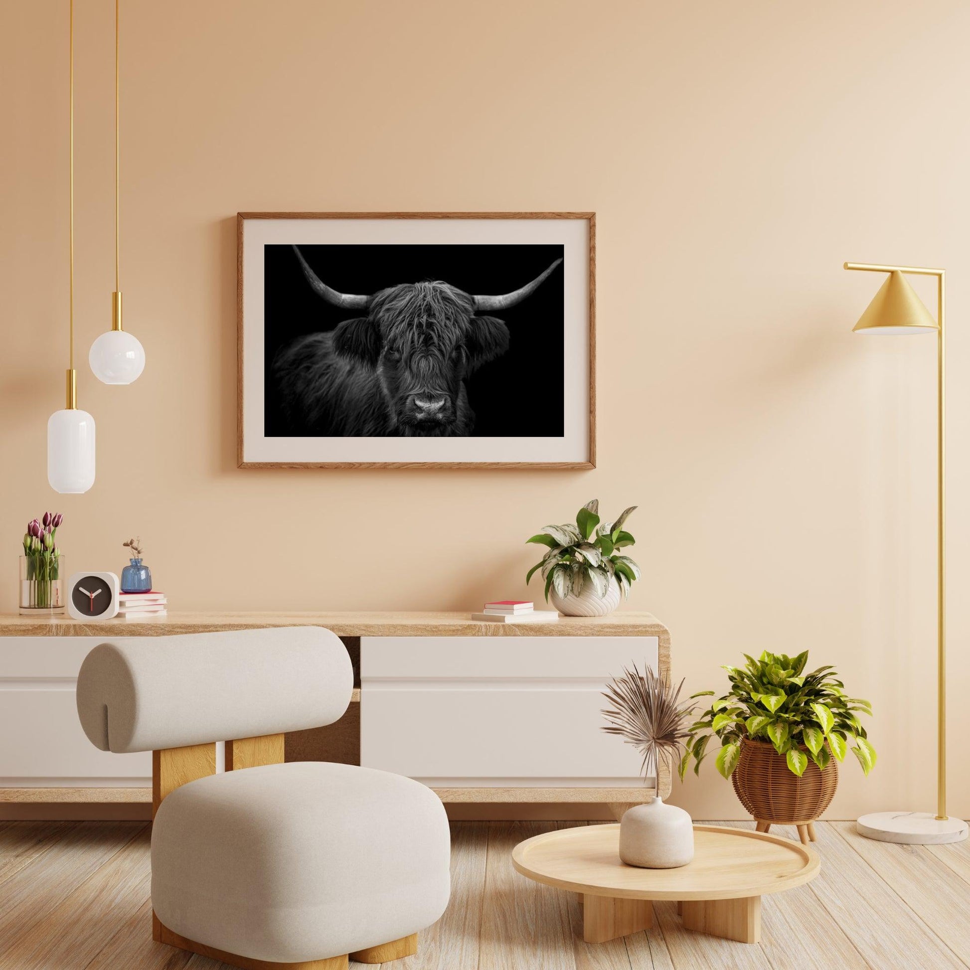 Diamond Painting Scottish Highlander - Schwarz-Weiß-Porträt eines haarigen Scottish Highlander - SEOS Shop ®