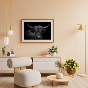 Diamond Painting Scottish Highlander - Schwarz-Weiß-Porträt eines haarigen Scottish Highlander - SEOS Shop ®