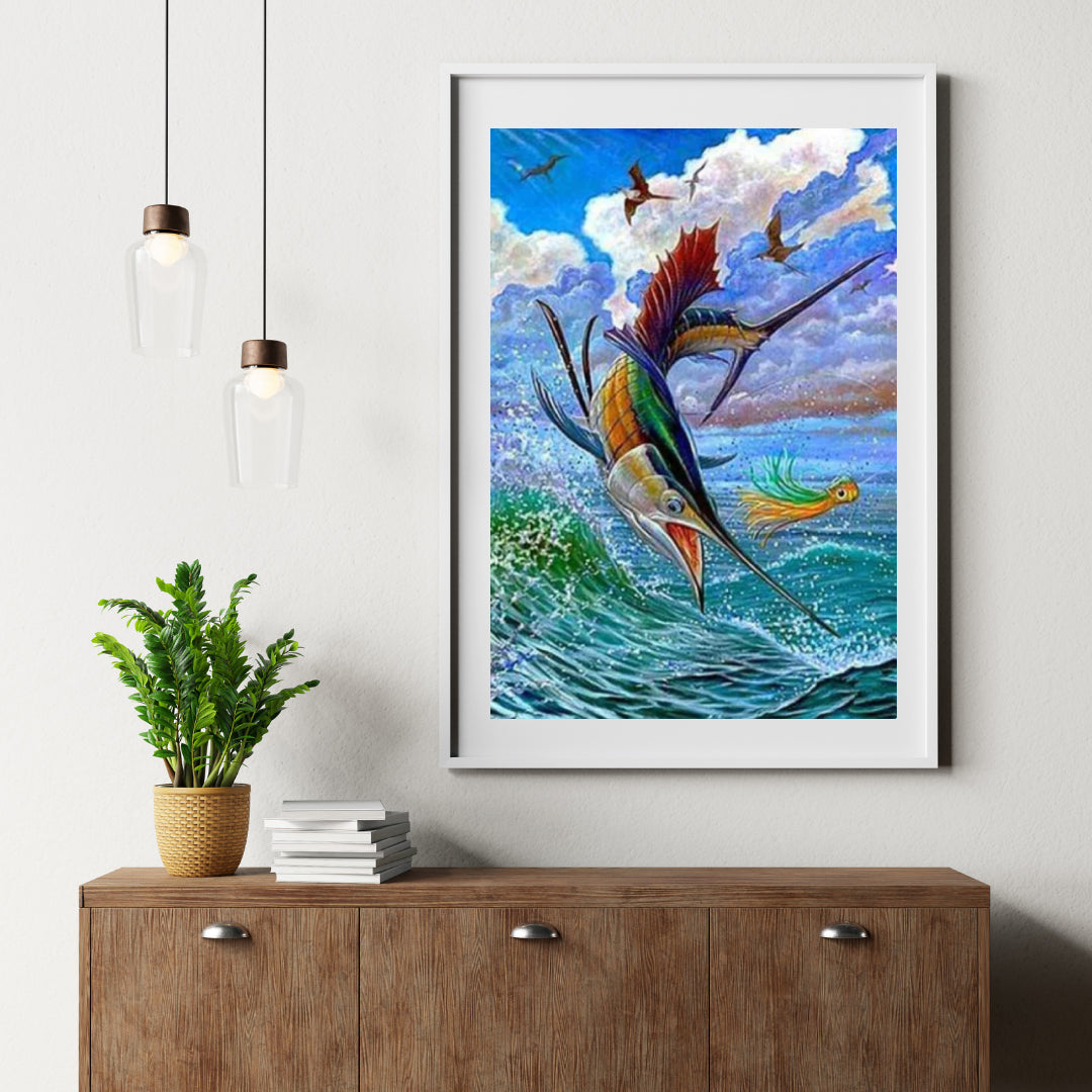 Diamond Painting Springender Segelfisch und Fliegende Fische - SEOS Shop ®