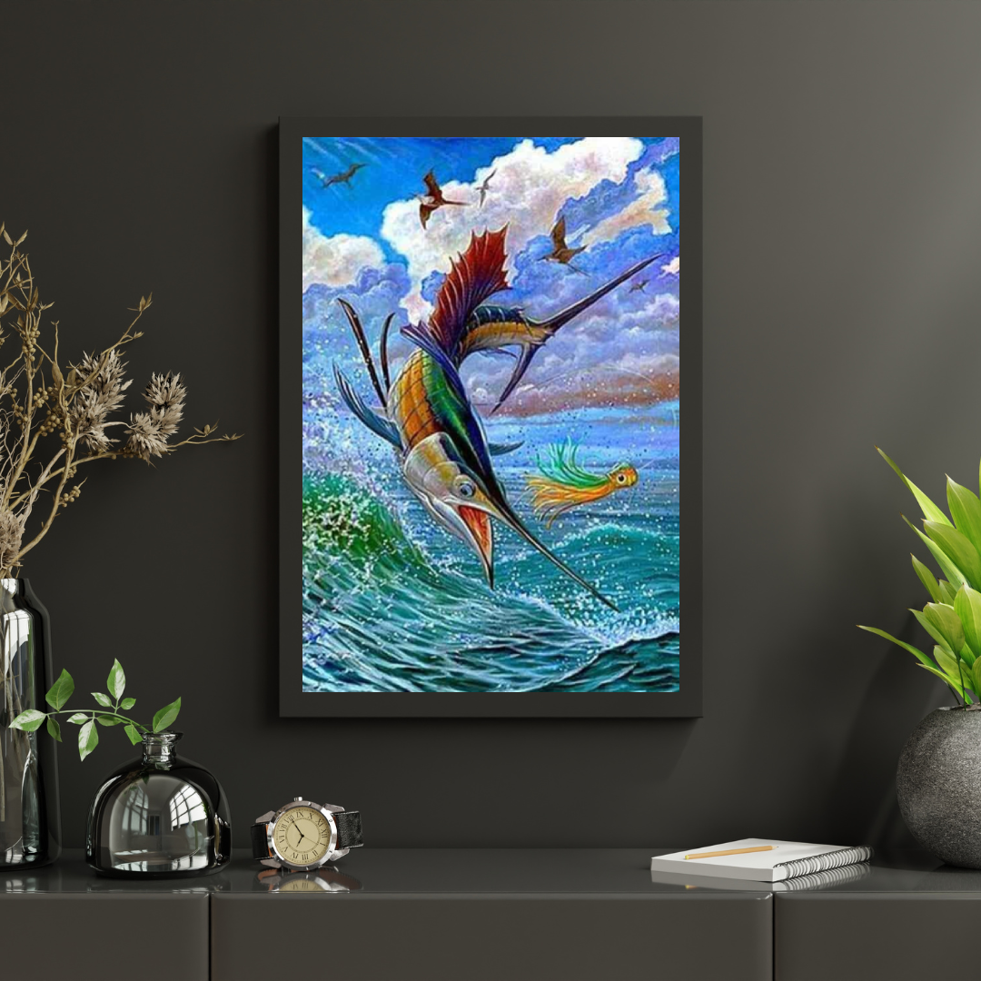 Diamond Painting Springender Segelfisch und Fliegende Fische - SEOS Shop ®