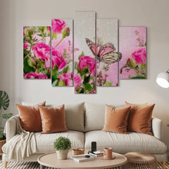 Diamantmalerei Schmetterling mit rosa Blumen 5-teilig - SEOS Shop ®