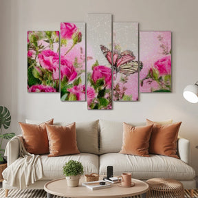 Diamantmalerei Schmetterling mit rosa Blumen 5-teilig - SEOS Shop ®