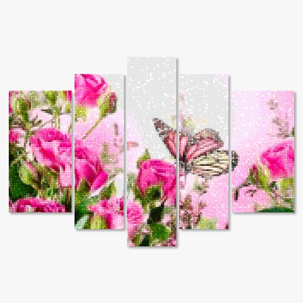 Diamantmalerei Schmetterling mit rosa Blumen 5-teilig - SEOS Shop ®