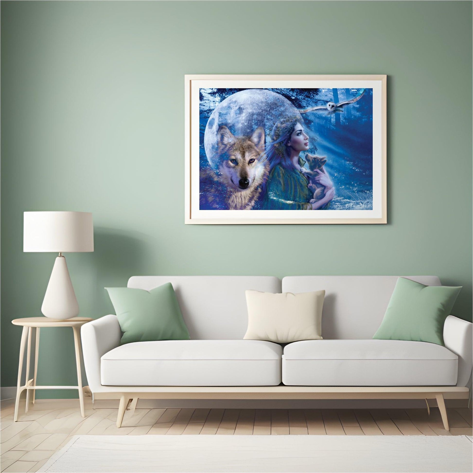 Diamond Painting Frau mit Wolf und Eule - SEOS Shop®