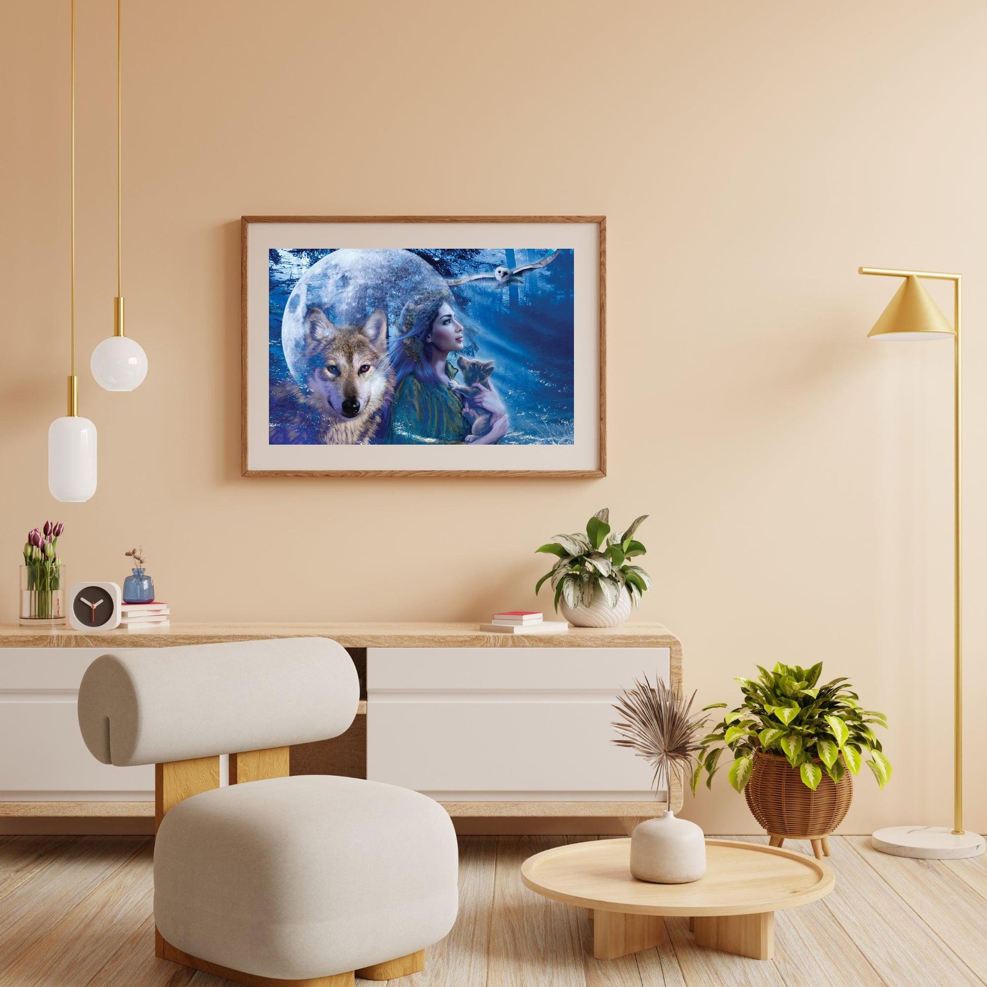 Diamond Painting Frau mit Wolf und Eule - SEOS Shop®