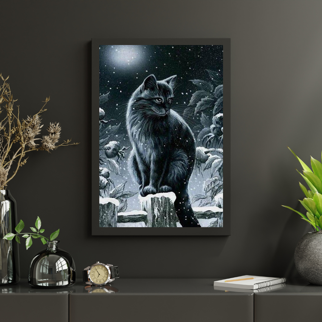 Diamantmalerei Winter Schwarze Katze - SEOS Shop ®