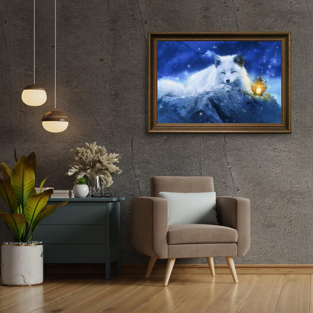 Diamantmalerei Weißer Fuchs mit Lampe – SEOS Shop ®