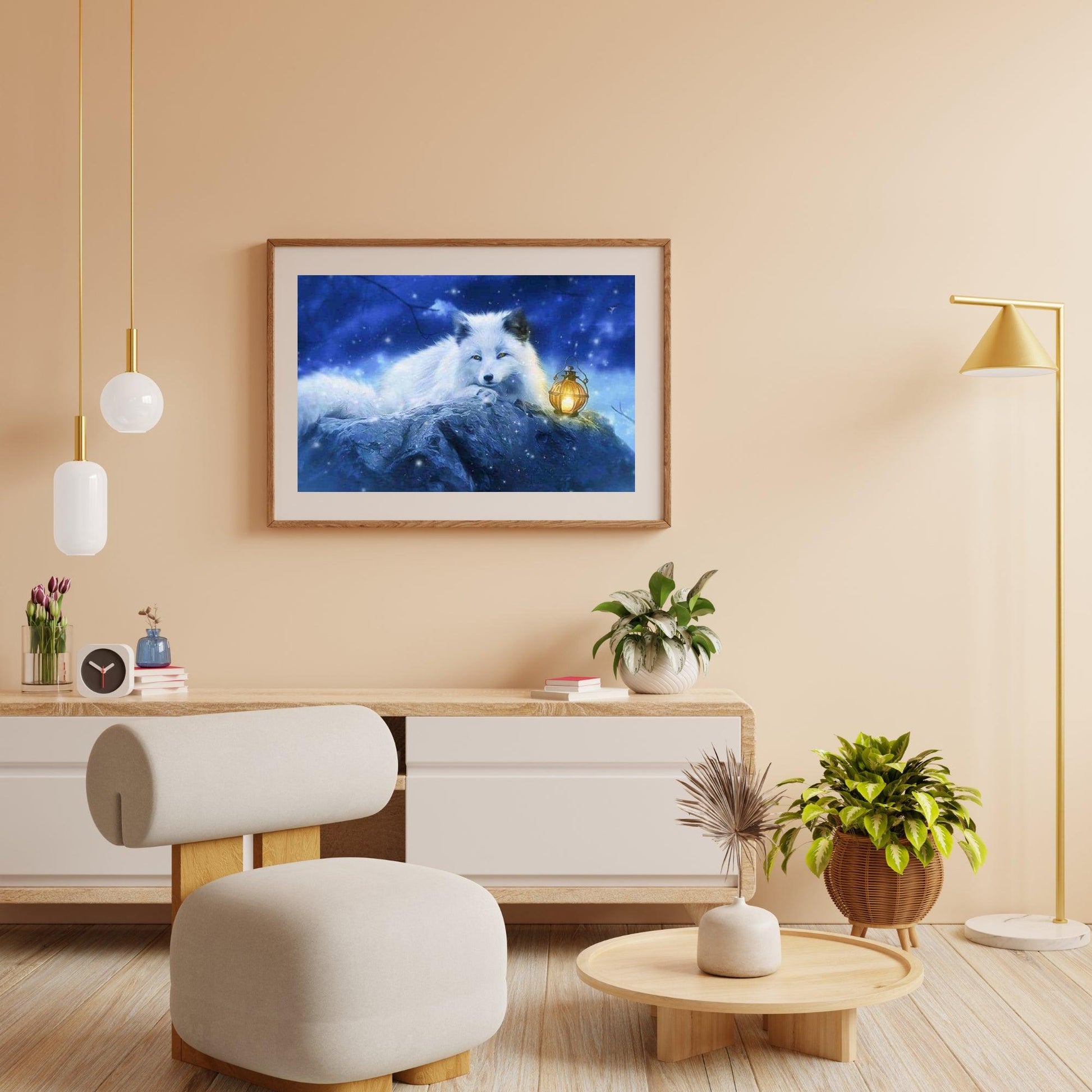 Diamantmalerei Weißer Fuchs mit Lampe – SEOS Shop ®