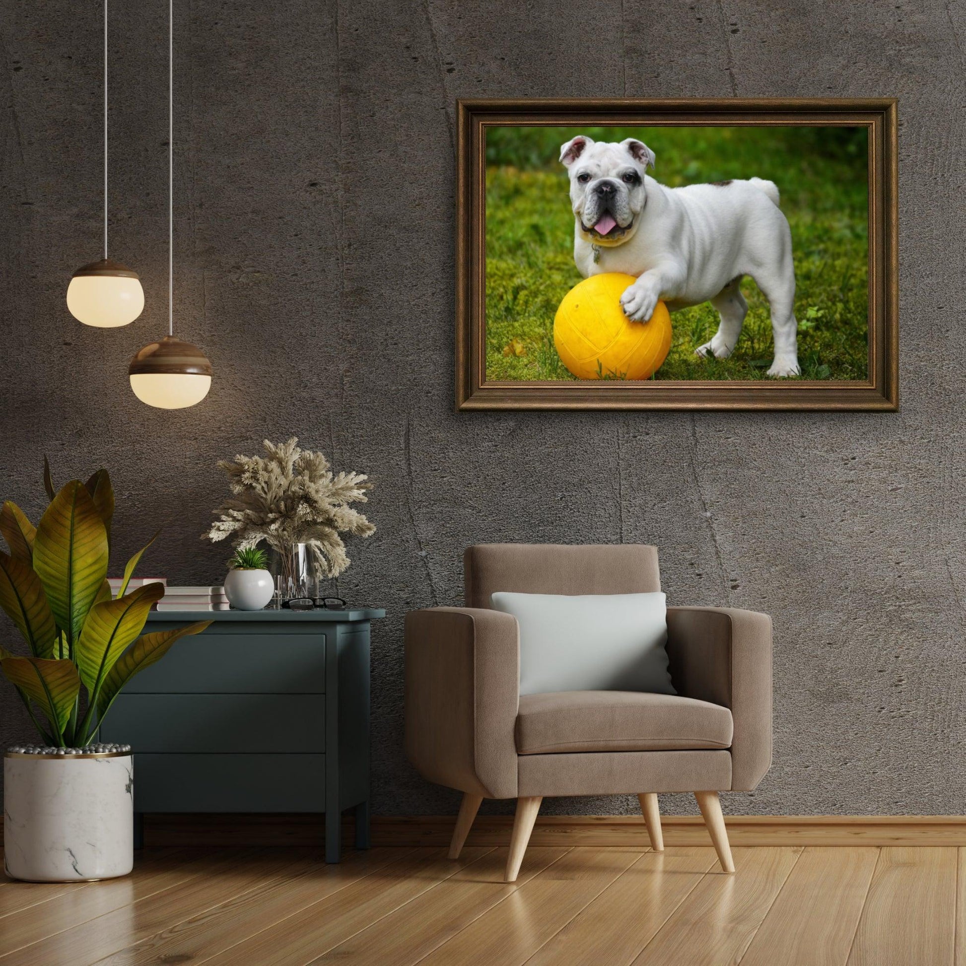 Diamond Painting Weiße Bulldogge mit Ball - SEOS Shop ®