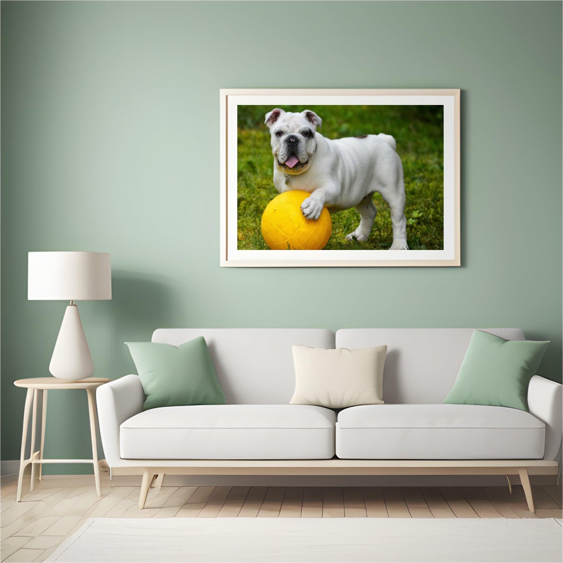 Diamond Painting Weiße Bulldogge mit Ball - SEOS Shop ®
