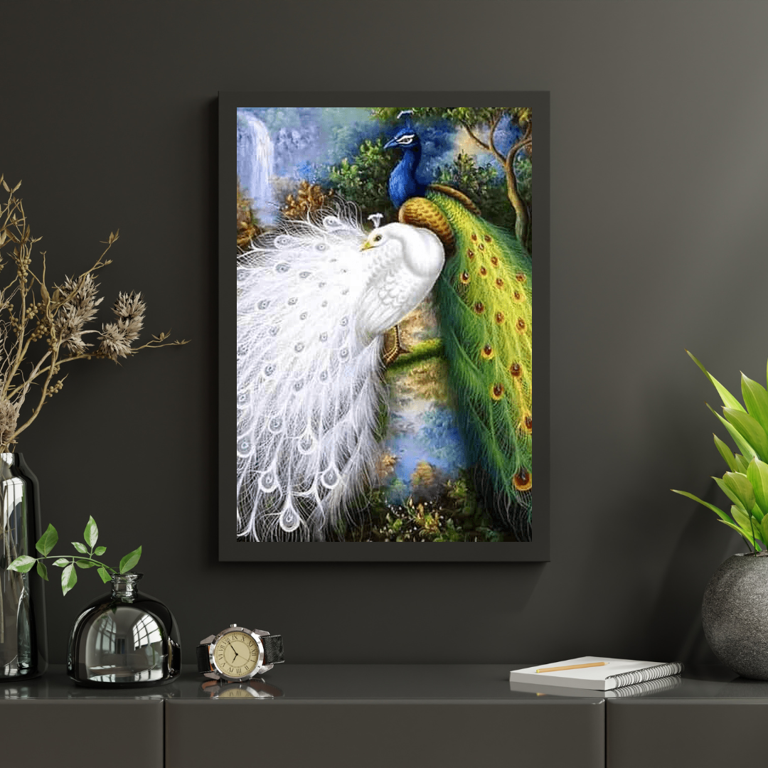 Diamantmalerei Weiße und blaue Pfauen - SEOS Shop ®