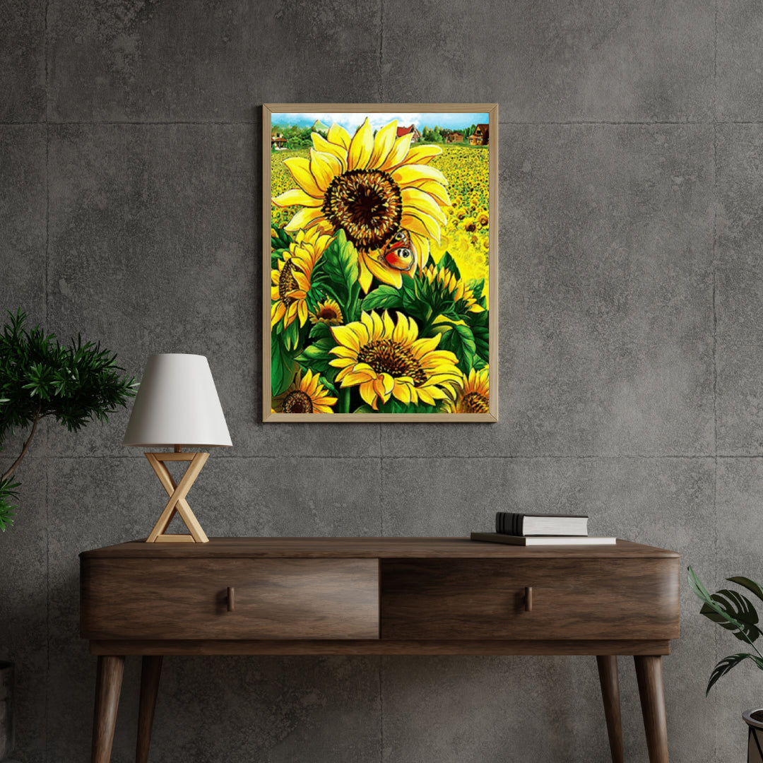 Diamantmalerei Sonnenblumen mit Schmetterling - SEOS Shop ®