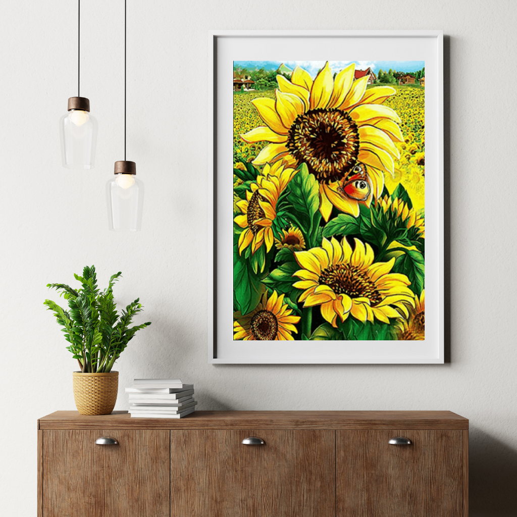 Diamantmalerei Sonnenblumen mit Schmetterling - SEOS Shop ®