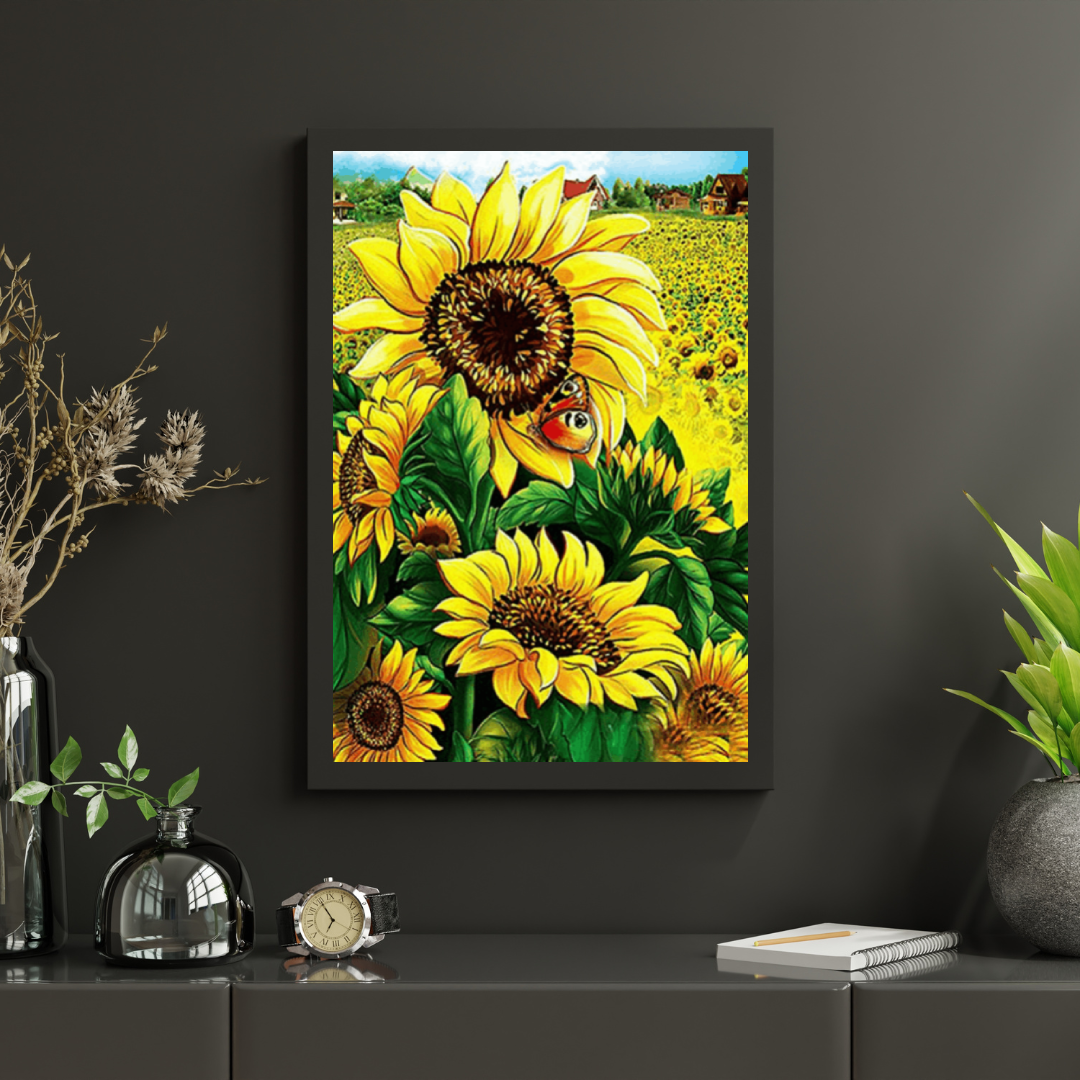Diamantmalerei Sonnenblumen mit Schmetterling - SEOS Shop ®