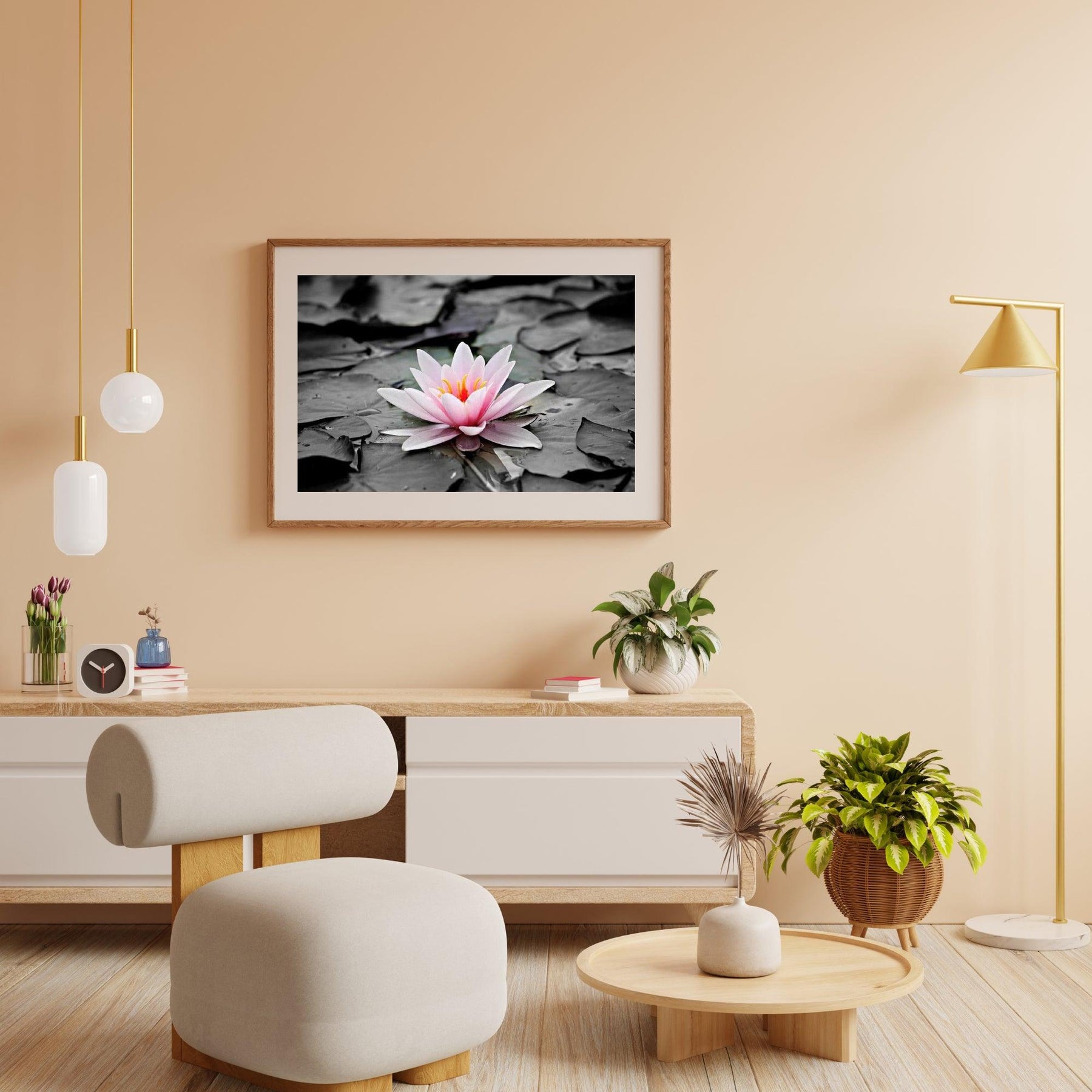 Diamantmalerei Schwarz-Weiß-Foto mit rosa Seerose – SEOS Shop ®