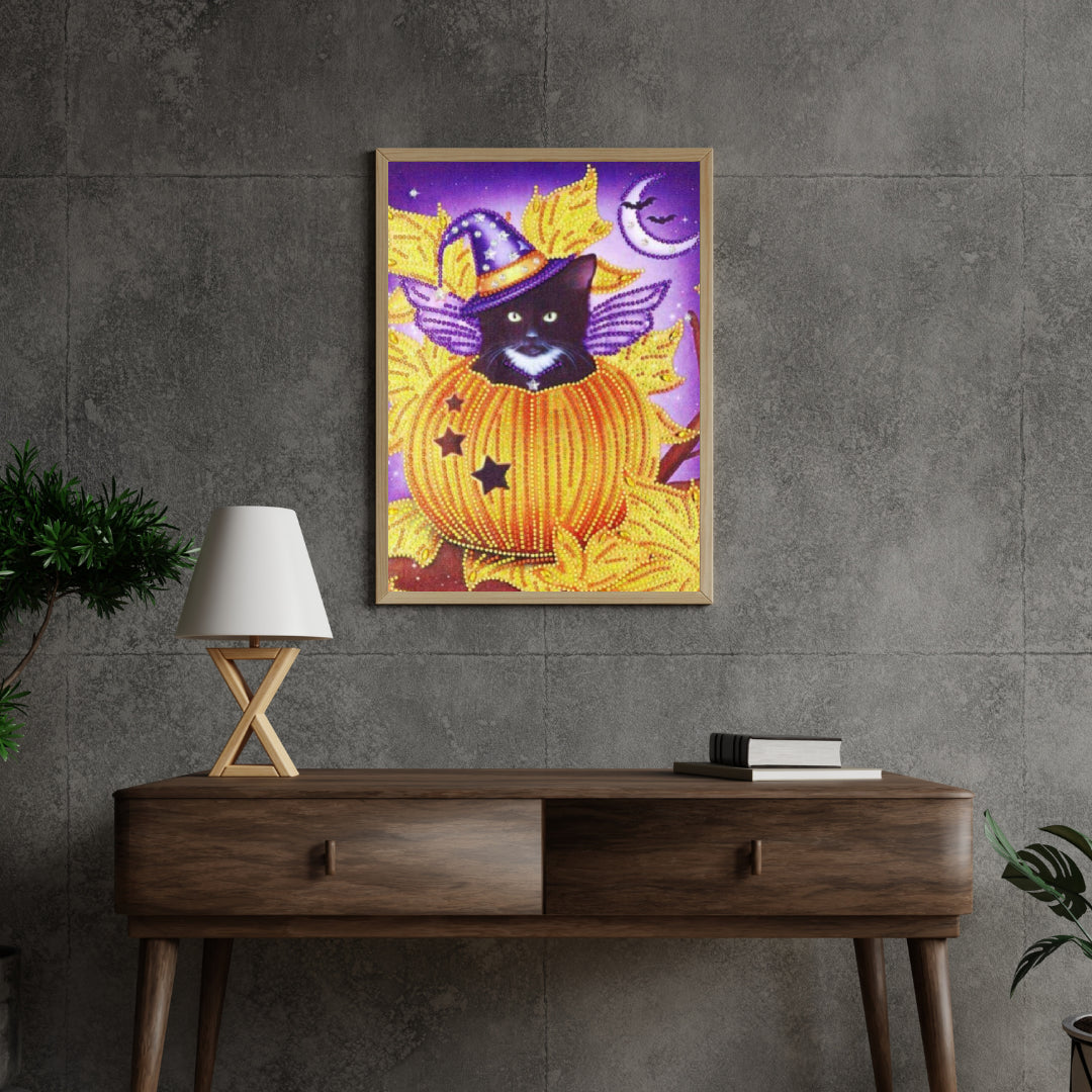 Diamantmalerei Schwarze Katze im Kürbis - SEOS Shop ®
