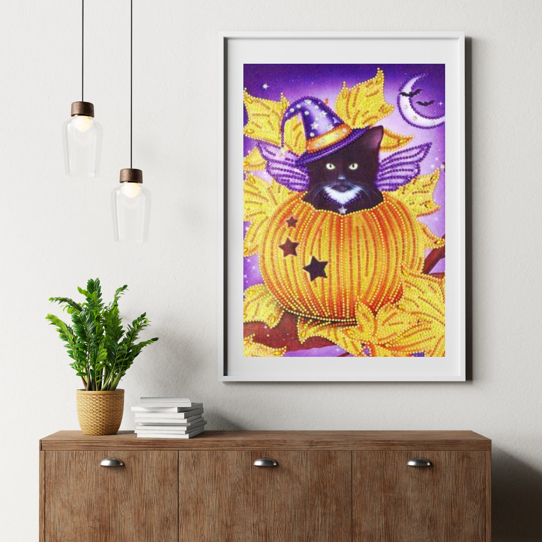 Diamantmalerei Schwarze Katze im Kürbis - SEOS Shop ®
