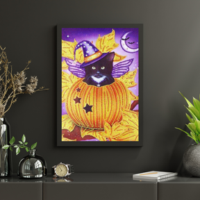 Diamantmalerei Schwarze Katze im Kürbis - SEOS Shop ®