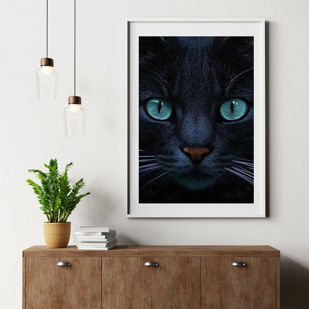 Diamantmalerei Schwarze Katze und blaue Augen - SEOS Shop ®