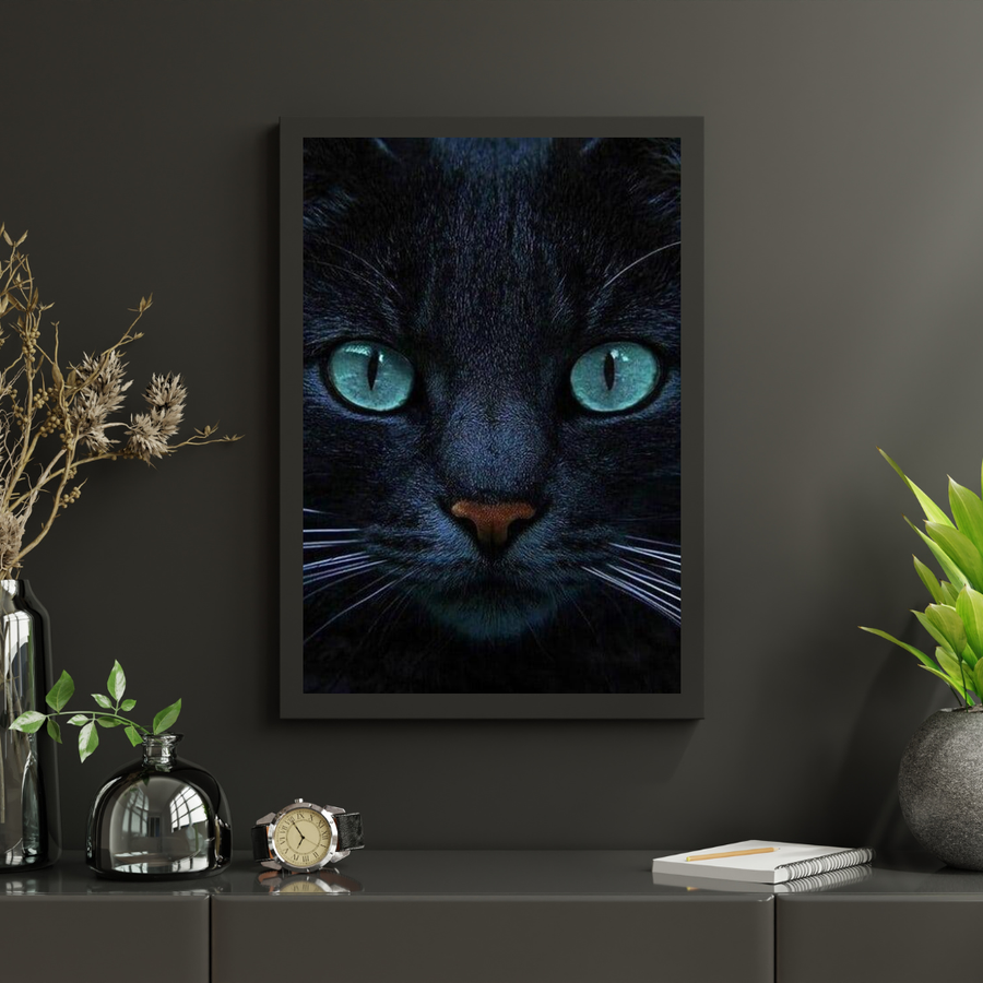 Diamantmalerei Schwarze Katze und blaue Augen - SEOS Shop ®