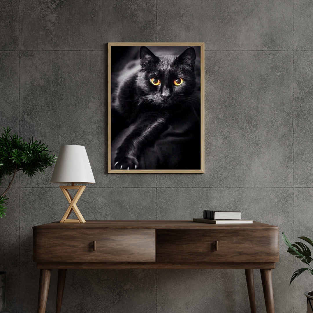Diamantmalerei Schwarze Katze und gelbe Augen - SEOS Shop ®