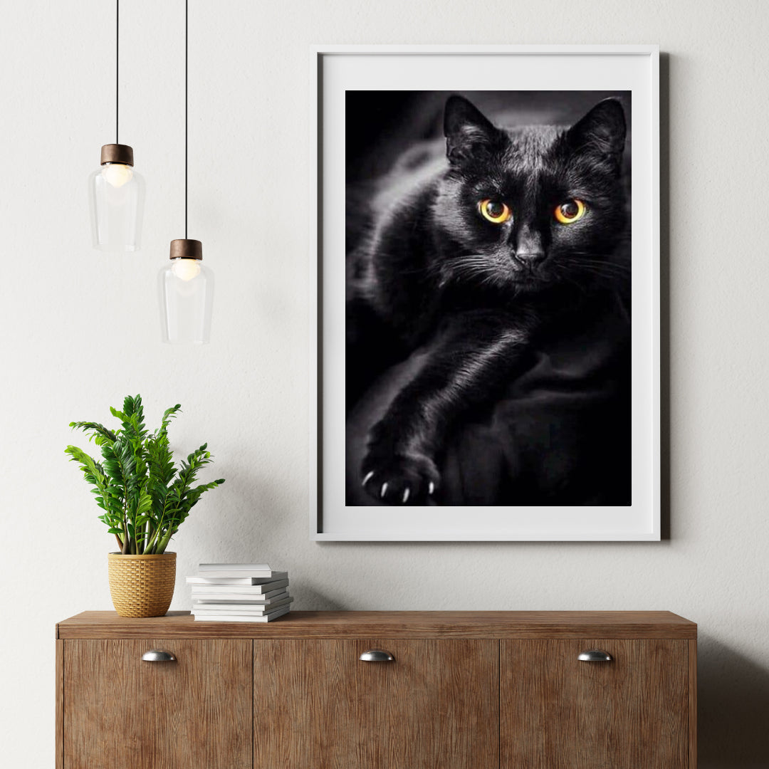 Diamantmalerei Schwarze Katze und gelbe Augen - SEOS Shop ®