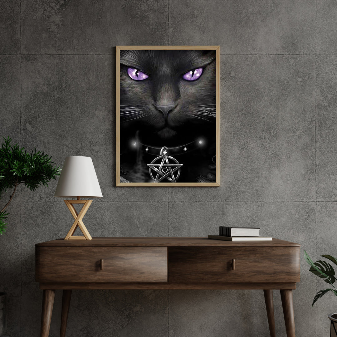 Diamantmalerei Schwarze Katze und lila Augen - SEOS Shop ®