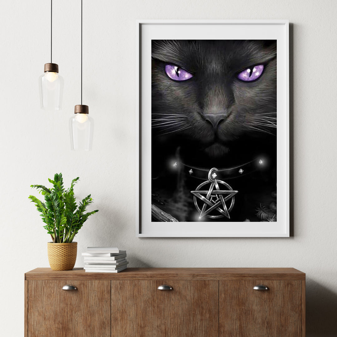 Diamantmalerei Schwarze Katze und lila Augen - SEOS Shop ®