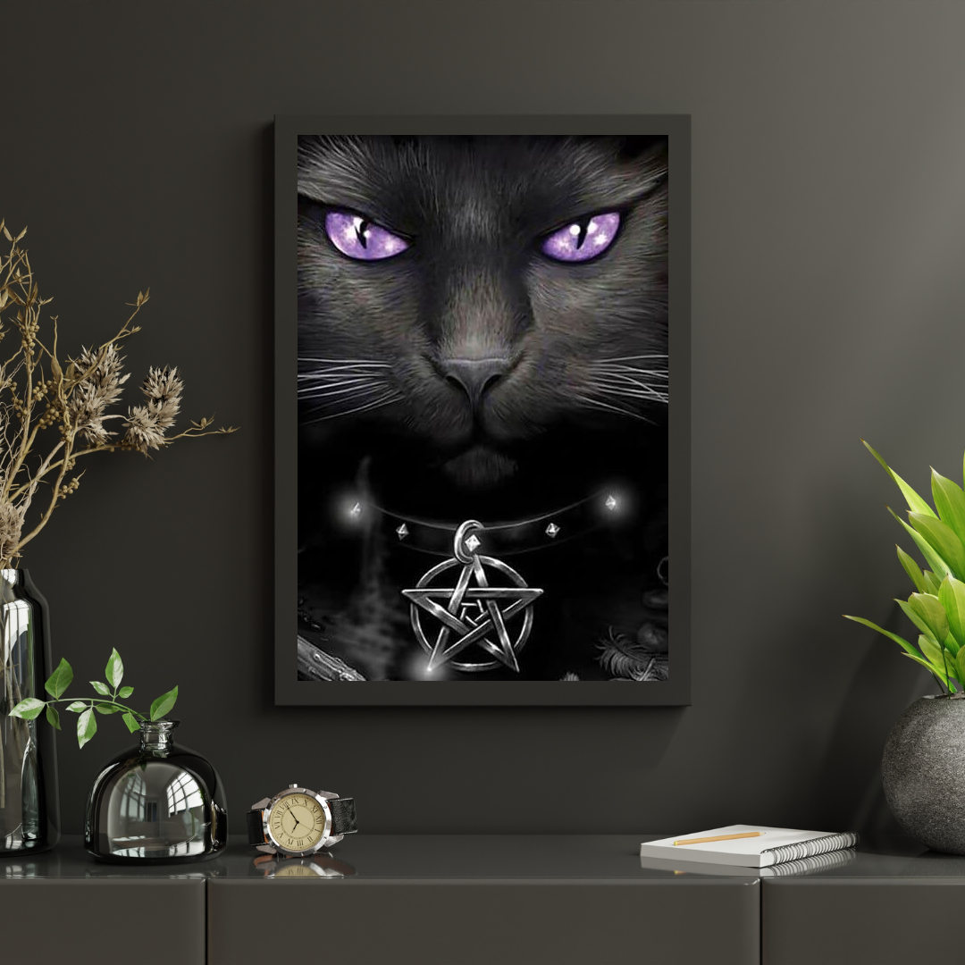 Diamantmalerei Schwarze Katze und lila Augen - SEOS Shop ®