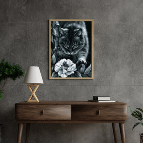Diamantmalerei Schwarze Katze mit Blume und Biene - SEOS Shop ®