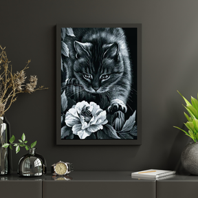 Diamantmalerei Schwarze Katze mit Blume und Biene - SEOS Shop ®