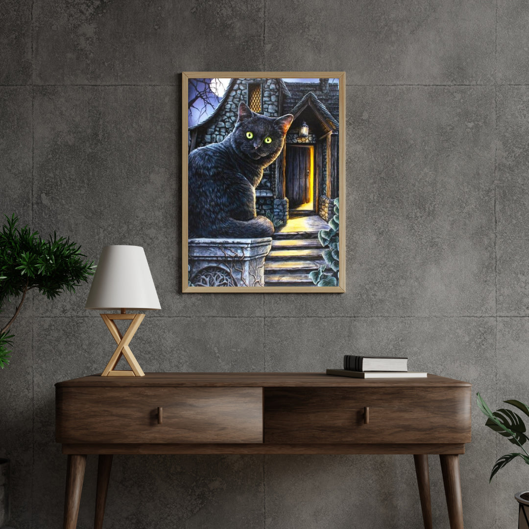 Diamantmalerei Schwarze Katze mit grünen Augen - SEOS Shop ®