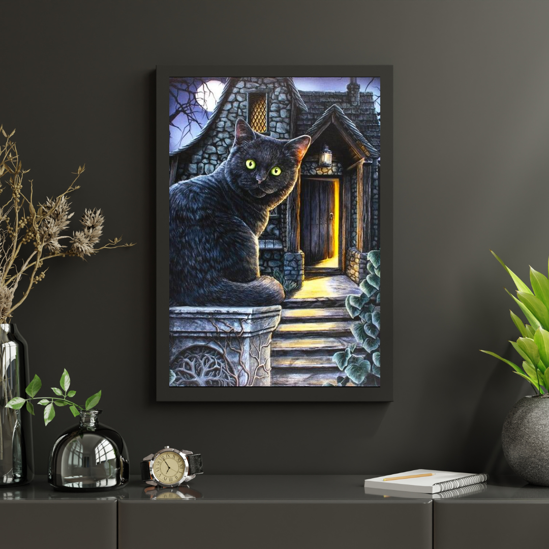 Diamantmalerei Schwarze Katze mit grünen Augen - SEOS Shop ®
