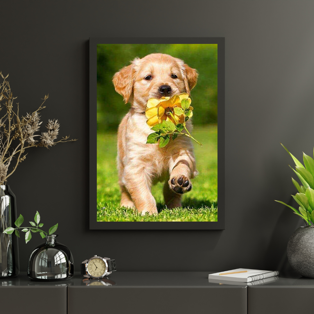 Diamond painting Labradorwelpe mit einer Blume - Vollständig - SEOS Shop®
