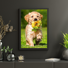 Diamond painting Labradorwelpe mit einer Blume - Vollständig - SEOS Shop®