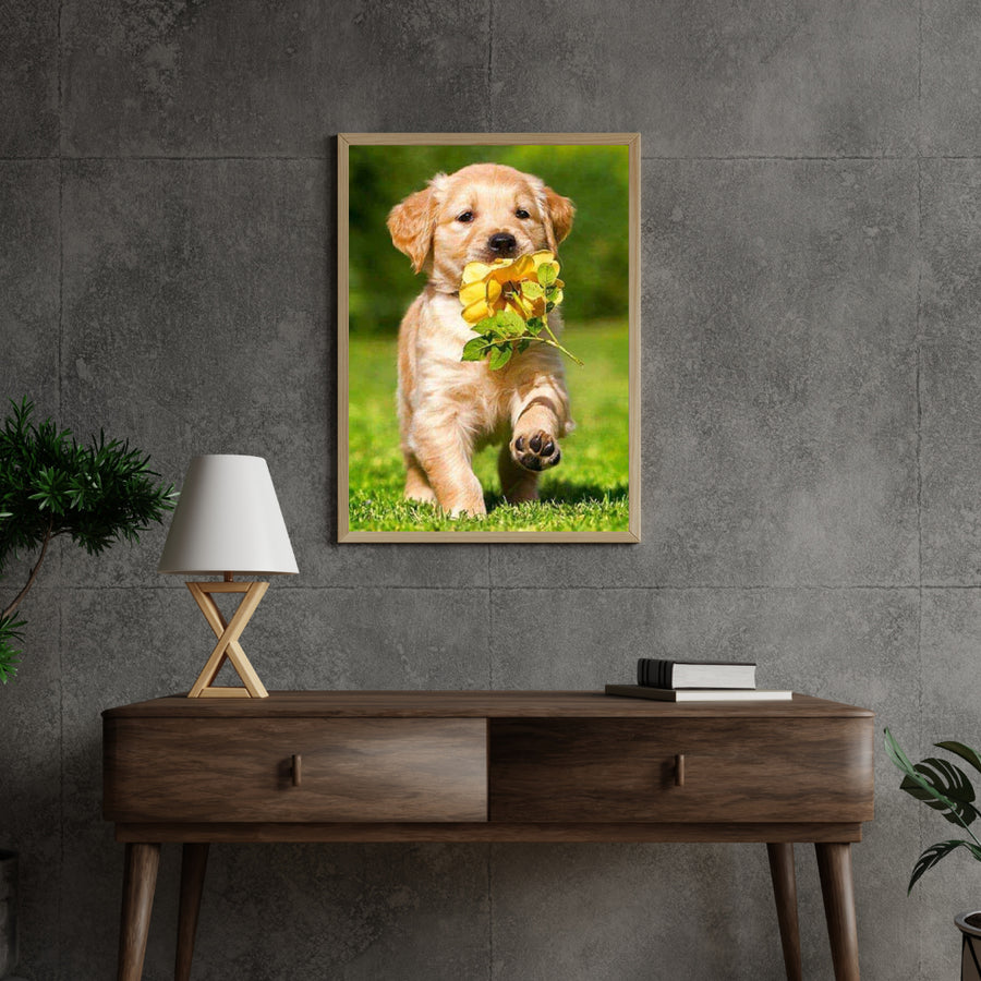 Diamond painting Labradorwelpe mit einer Blume - Vollständig - SEOS Shop®