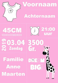Diamond Painting Foto - Geburtstafel Weiß/Rosa/Schwarz SEOS SHOP