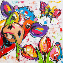 Diamond Painting Koe met Bloemen en Vlinder – volledig ontwerp