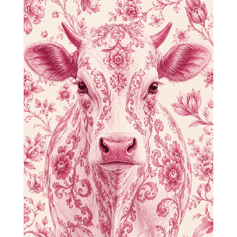 Diamond Painting Delfts roze koe – volledig ontwerp