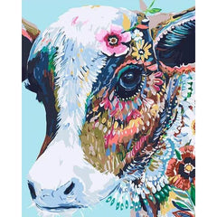 Diamond Painting Koe met bloemen – volledig ontwerp