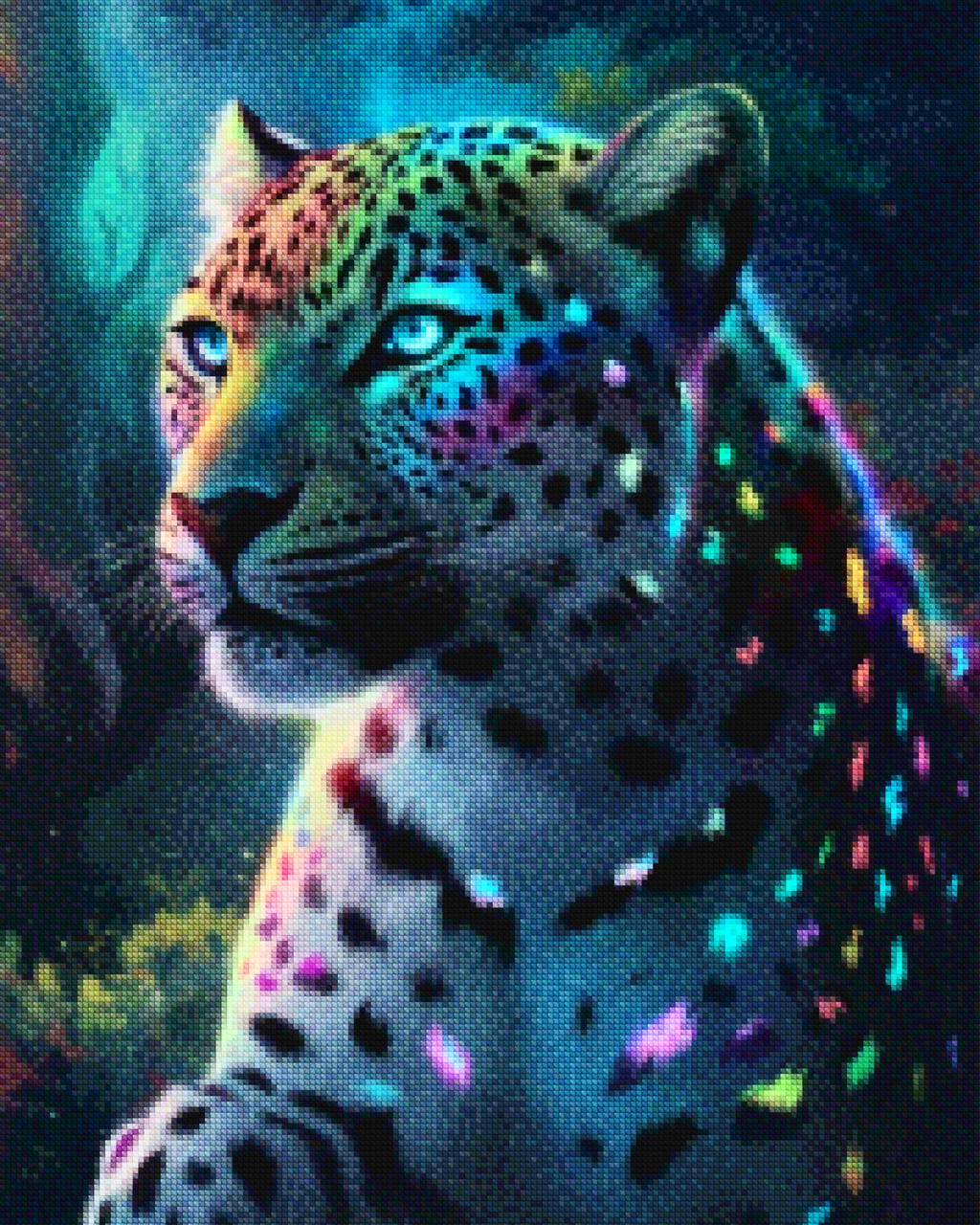 Diamantmalerei – Neon-Dschungelleopard