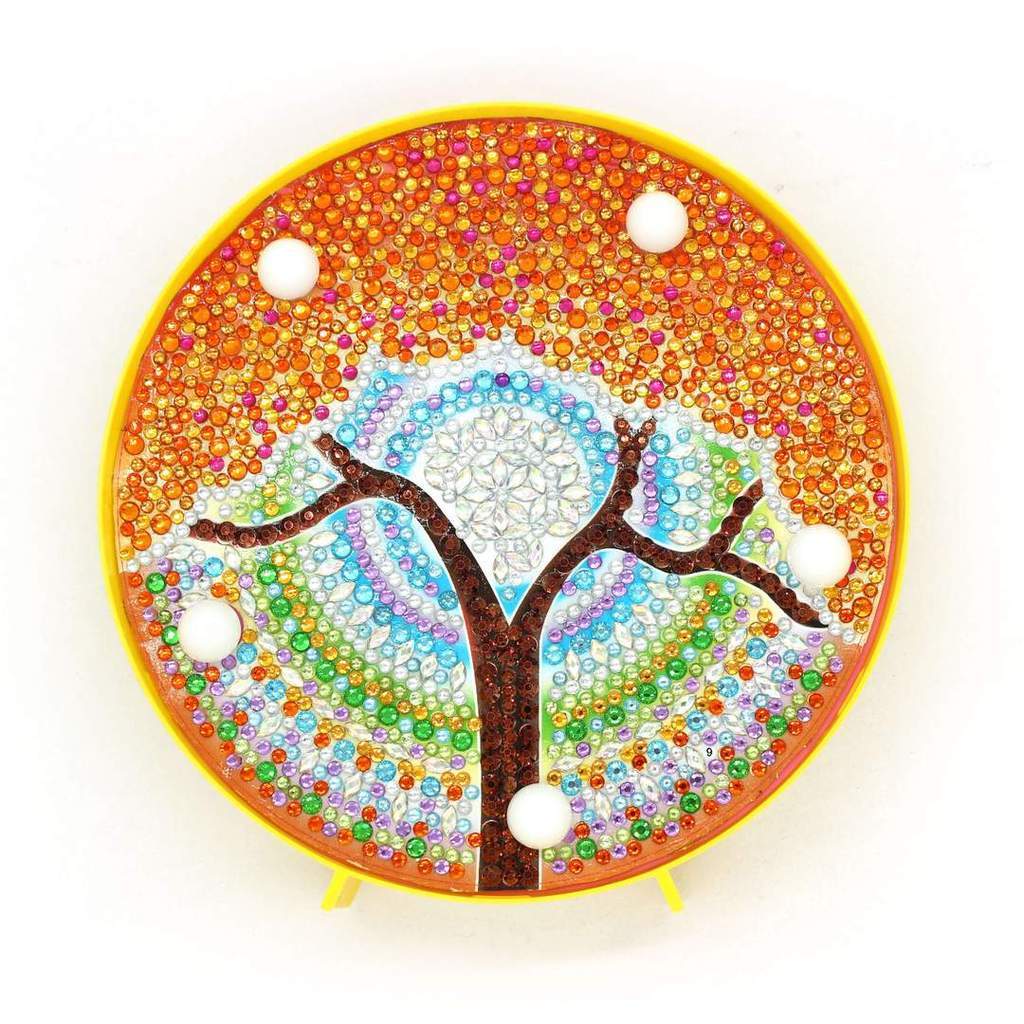 Diamond Painting Rond Lampje Mandala Gouden Boom – productweergave