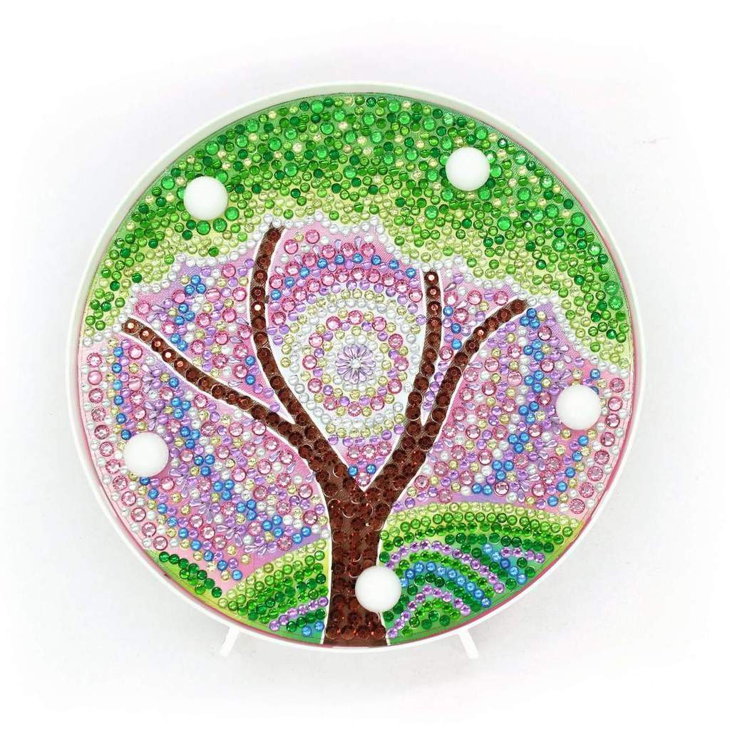 Diamond Painting Rond Lampje Mandala Groene Boom – productweergave