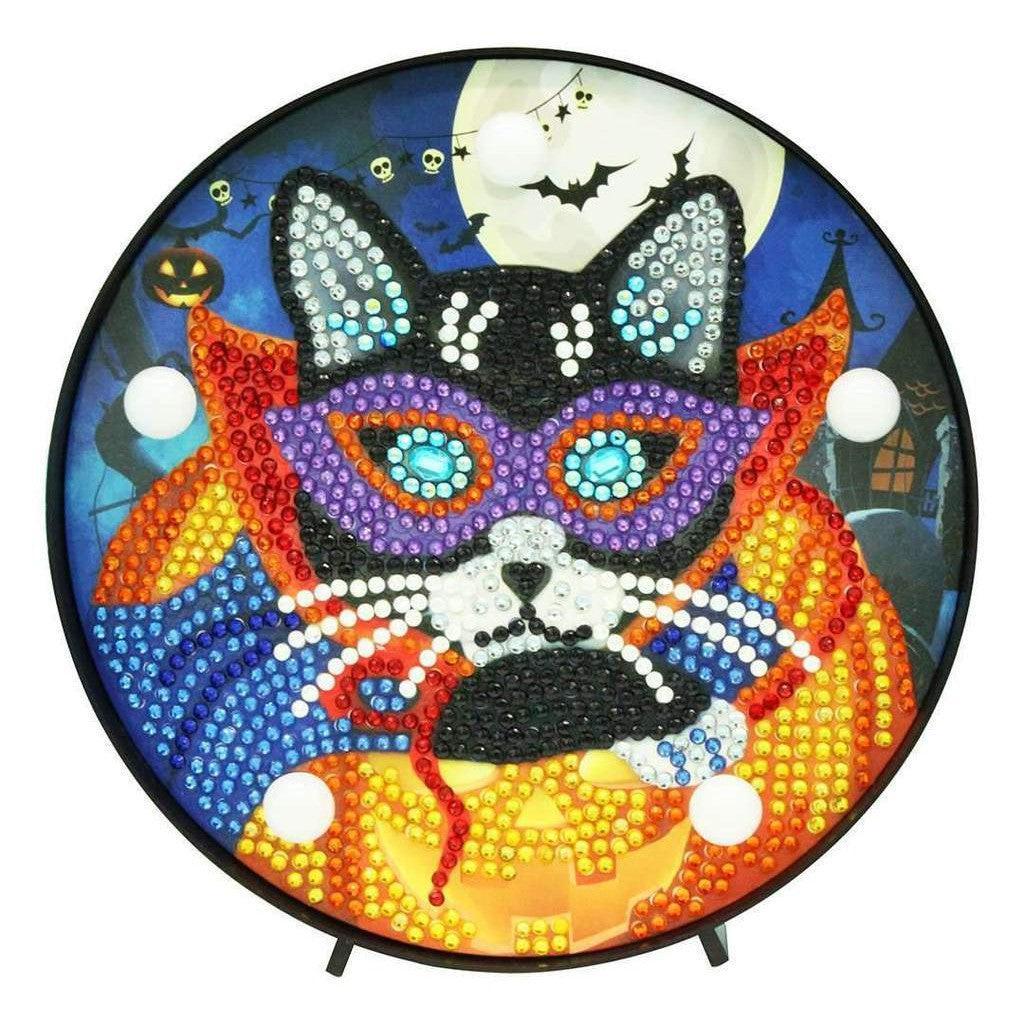 Diamond Painting Rond Lampje Gemaskerde Kat – productweergave