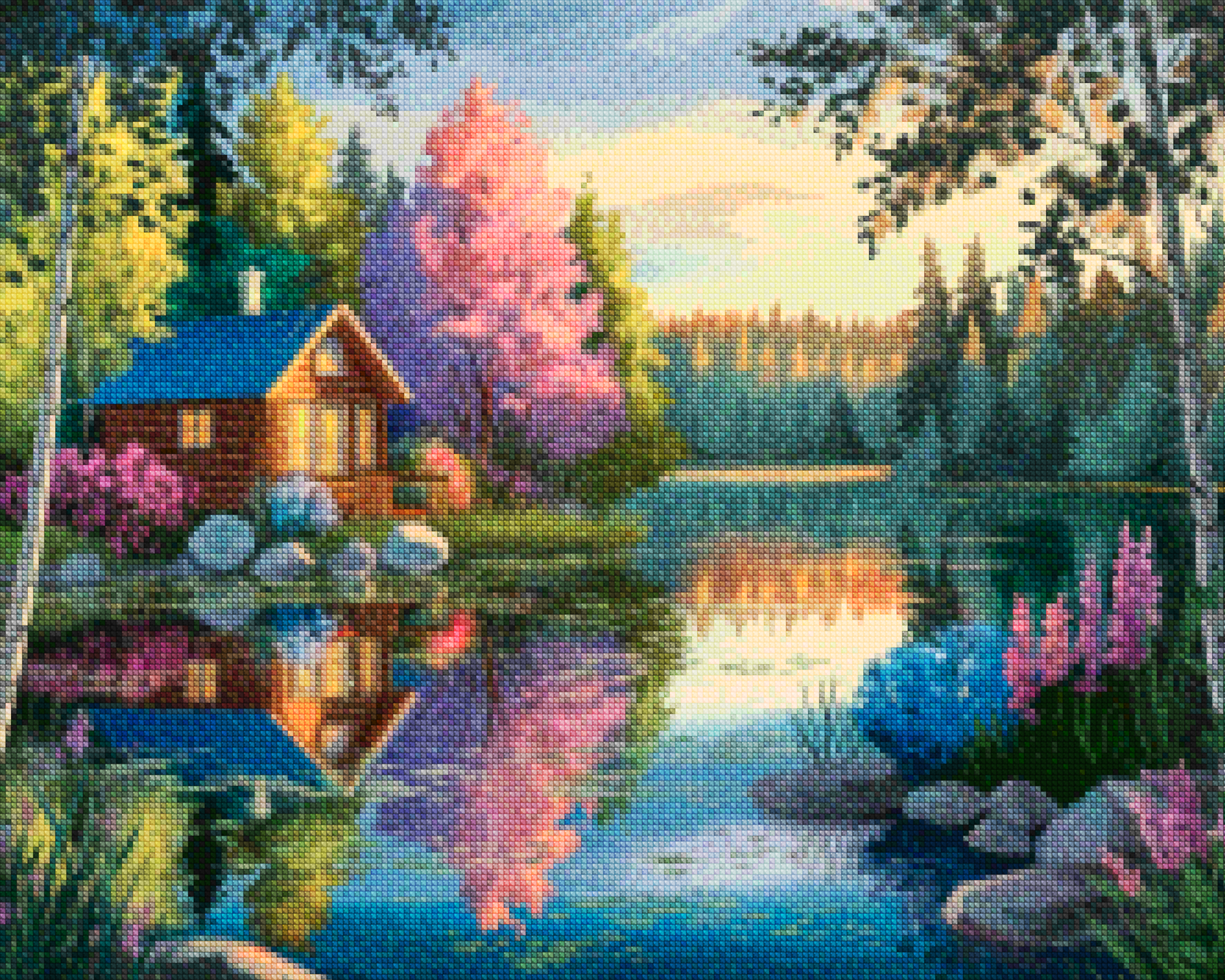 Diamantmalerei - Ruhige Hütte am See