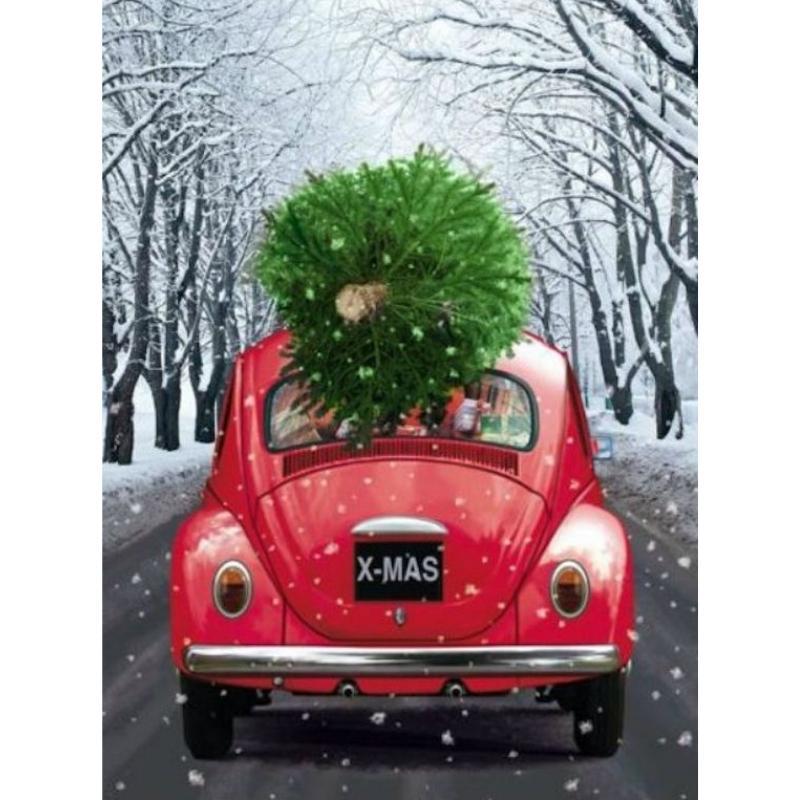diamond painting - auto met kerstboom – afbeelding 1