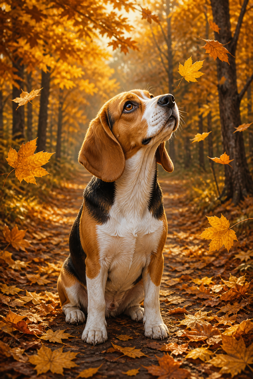 Diamond painting ontwerp met beagle in het herfstbos