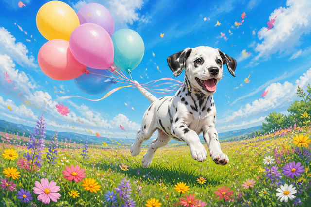 Diamond painting ontwerp met dalmatiër puppy met ballonnen